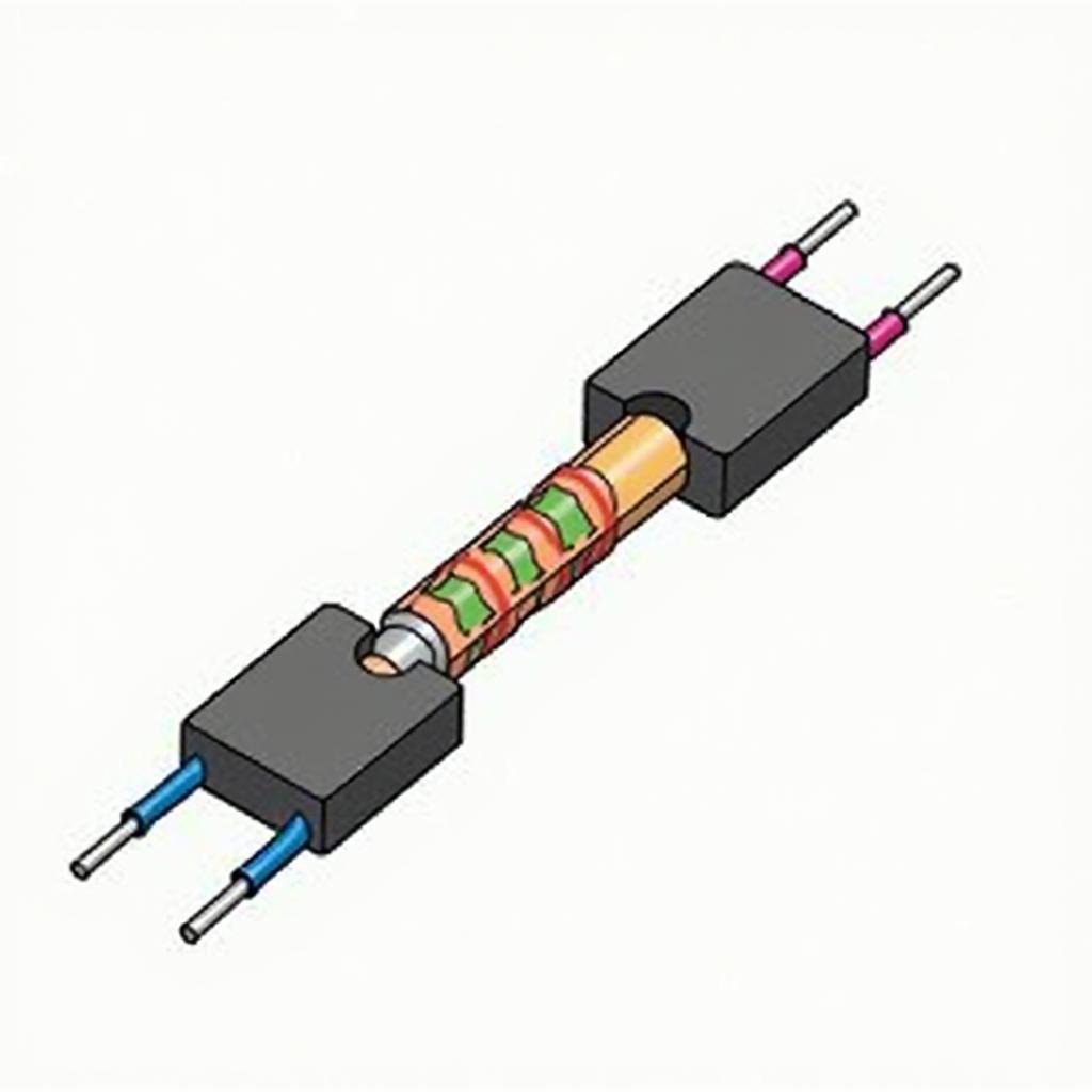 Cấu tạo chi tiết của một điện trở film carbon hoặc film kim loại loại 1/4W thông dụng.