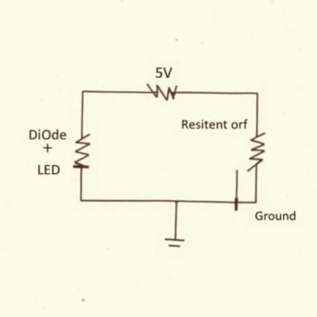 Sơ đồ mạch điện đơn giản sử dụng điện trở để hạn chế dòng cho đèn LED và bảo vệ nó khỏi bị hỏng.